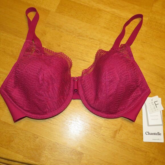 Chantelle Magenta Lace Front Underwire Plunge Bra Size 32DDD - Picture 5 of 10